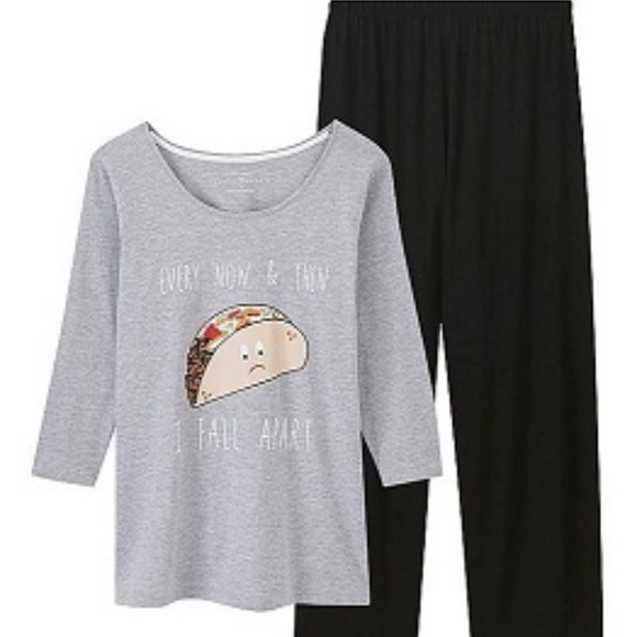 PRETTY SECERTS 3/4 PAJAMA SET TACO PRINT - GRAY SIZE 16/18 (NEW WITH TAGS) - Picture 2 of 5